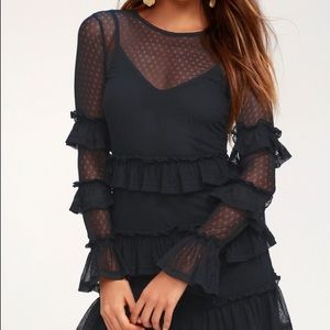 NATIONAL NAVY BLUE LONG SLEEVE RUFFLE DRESS